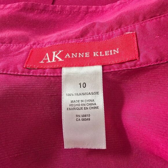 AK Anne Klein Button Front Silk Blouse Sz 10 Short Sleeve Magenta Hot Pink - Picture 8 of 9